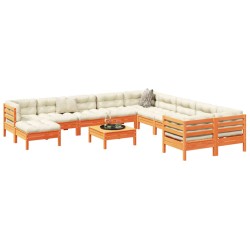 vidaXL Set de sofás jardín 12 pzas con cojines madera pino marrón cera