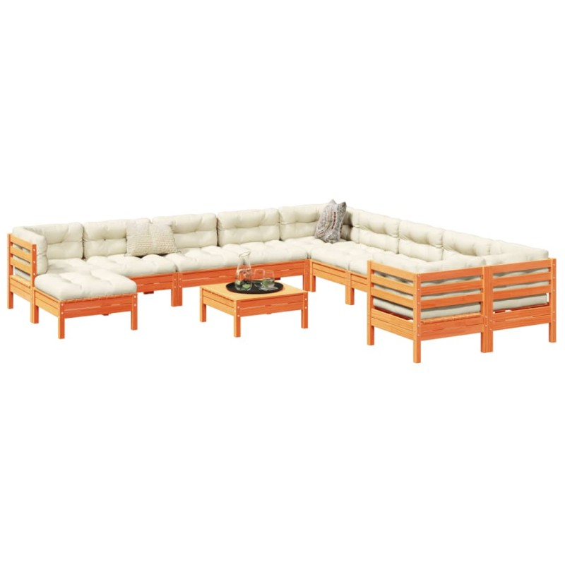 vidaXL Set de sofás jardín 12 pzas con cojines madera pino marrón cera vidaXL Set de sofás jardín 12 pzas con cojines madera pino marrón cera