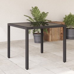 vidaXL Mesa de jardín superficie de vidrio ratán PE negro 90x90x75 cm