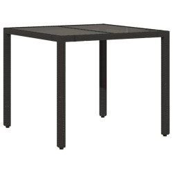 vidaXL Mesa de jardín superficie de vidrio ratán PE negro 90x90x75 cm