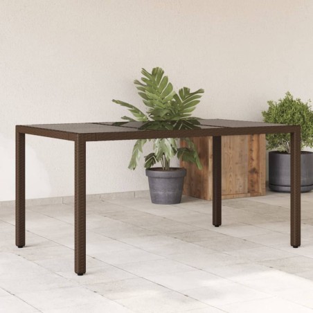 vidaXL Mesa de jardín superficie de vidrio ratán PE marrón 150x90x75cm