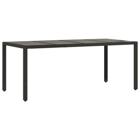vidaXL Mesa de jardín superficie de vidrio ratán PE negro 190x90x75 cm