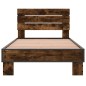 vidaXL Estructura cama madera ingeniería metal roble humo 75x190 cm vidaXL Estructura cama madera ingeniería metal roble humo 75x190 cm