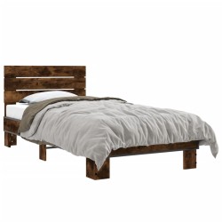 vidaXL Estructura cama madera ingeniería metal roble ahumado 90x190 cm