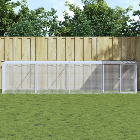 vidaXL Gallinero con techo acero galvanizado gris claro 403x98x90 cm