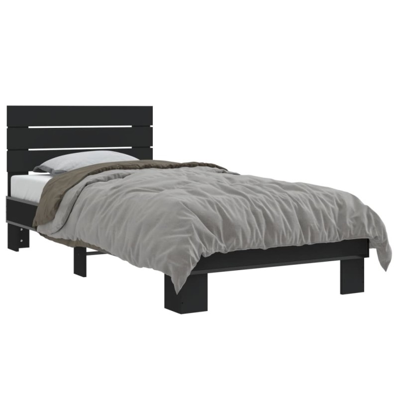 vidaXL Estructura de cama madera de ingeniería y metal negro 90x200 cm vidaXL Estructura de cama madera de ingeniería y metal negro 90x200 cm