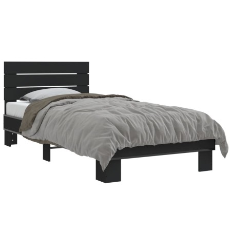 vidaXL Estructura de cama madera de ingeniería y metal negro 90x200 cm