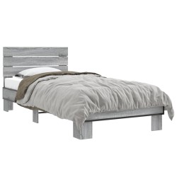 vidaXL Estructura cama madera ingeniería metal gris Sonoma 100x200 cm
