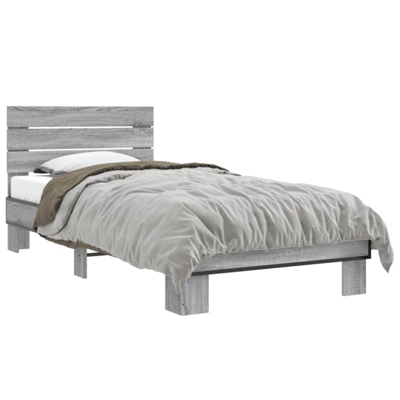vidaXL Estructura cama madera ingeniería metal gris Sonoma 100x200 cm
