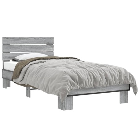 vidaXL Estructura cama madera ingeniería metal gris Sonoma 100x200 cm