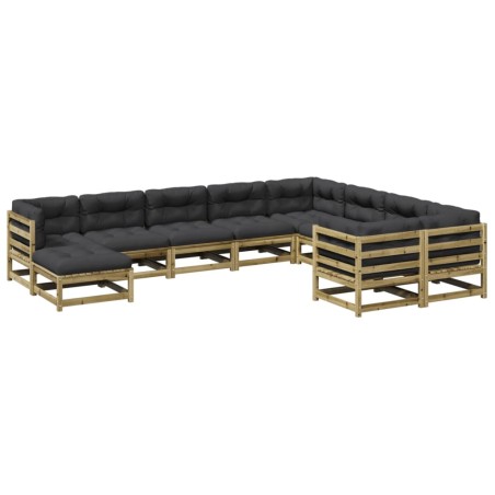 vidaXL Set de sofás jardín 10 pzas con cojines madera pino impregnada