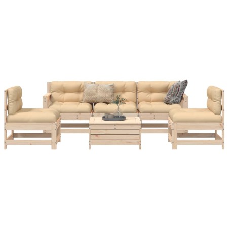 vidaXL Juego de sofás de jardín 6 piezas madera maciza de pino