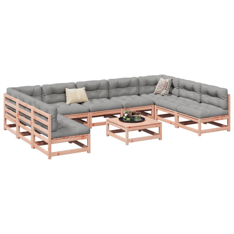 vidaXL Set de sofás de jardín 10 pzas con cojines madera abeto Douglas