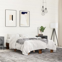 vidaXL Estructura cama madera ingeniería metal roble ahumado 140x190cm