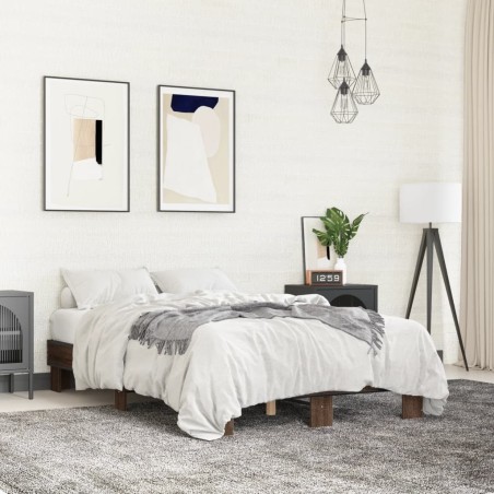 vidaXL Estructura cama madera ingeniería metal marrón roble 140x190 cm