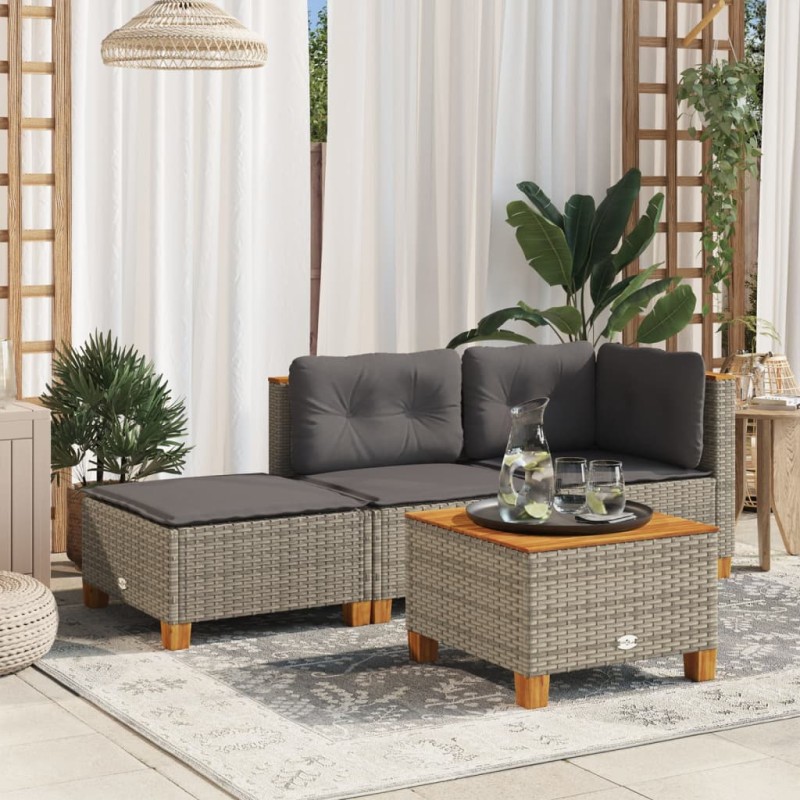 vidaXL Taburete de jardín y cojín ratán sintético gris 63,5x56x32 cm vidaXL Taburete de jardín y cojín ratán sintético gris 63,5x56x32 cm
