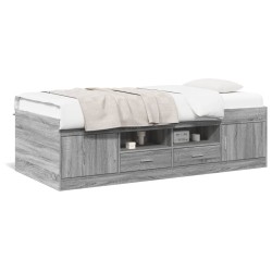 vidaXL Tumbona con cajones madera ingeniería gris Sonoma 90x190 cm