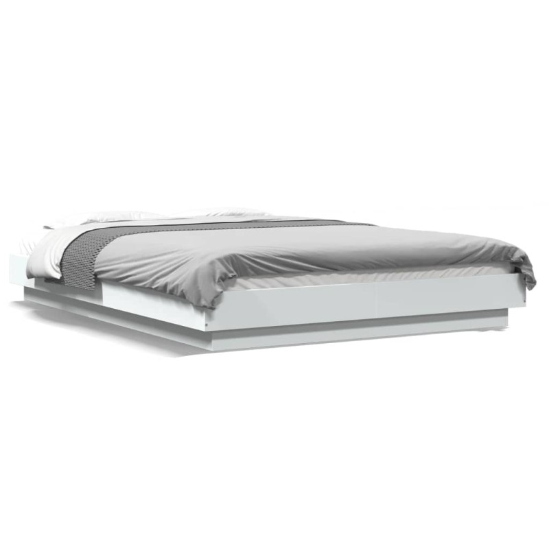vidaXL Estructura de cama con LED madera ingeniería blanco 140x200 cm