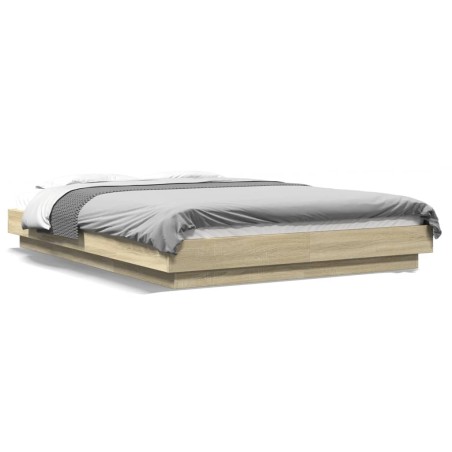 vidaXL Estructura cama con luces LED madera roble Sonoma 135x190 cm