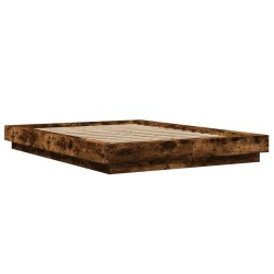 vidaXL Estructura cama con luces LED madera roble ahumado 135x190 cm