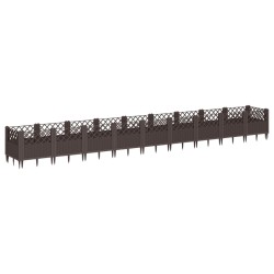 vidaXL Jardinera con clavijas PP marrón 363,5x43,5x43,5 cm