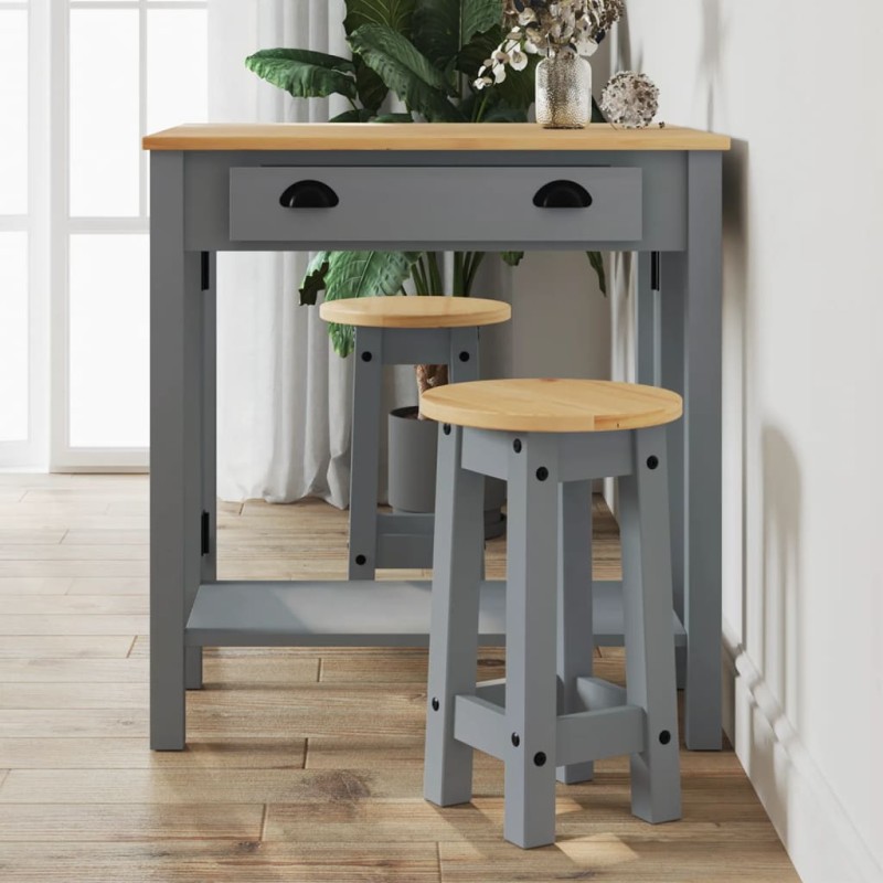 vidaXL Set de bar 3 piezas madera maciza de pino gris vidaXL Set de bar 3 piezas madera maciza de pino gris