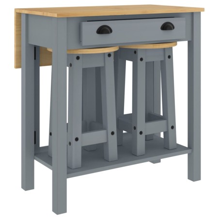 vidaXL Set de bar 3 piezas madera maciza de pino gris