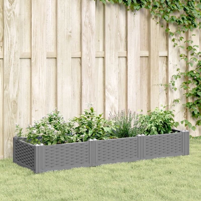 vidaXL Jardinera con clavijas PP gris claro 125x40x28,5 cm vidaXL Jardinera con clavijas PP gris claro 125x40x28,5 cm