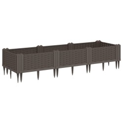 vidaXL Jardinera con clavijas PP marrón 125x40x28,5 cm