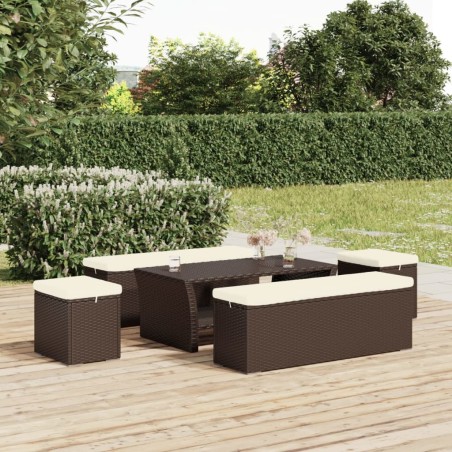vidaXL Otomana con cojines 2 uds marrón ratán sintético 40x30x40 cm