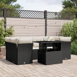 vidaXL Set de sofás de jardín 7 pzas con cojines ratán sintético negro