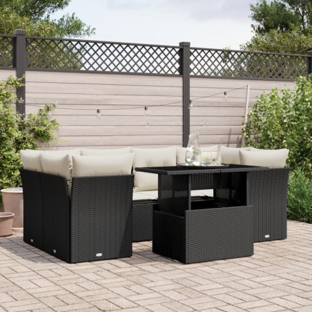 vidaXL Set de sofás de jardín 7 pzas con cojines ratán sintético negro