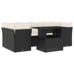 vidaXL Set de sofás de jardín 7 pzas con cojines ratán sintético negro