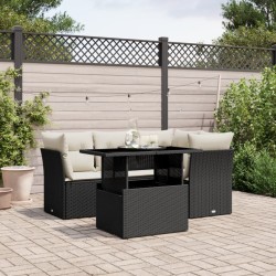 vidaXL Set de muebles de jardín 5 pzas y cojines ratán sintético negro