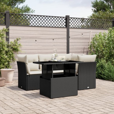 vidaXL Set de muebles de jardín 5 pzas y cojines ratán sintético negro