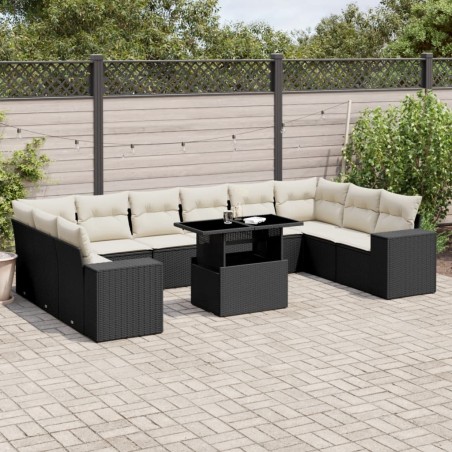 vidaXL Set de sofás de jardín 11 pzas y cojines ratán sintético negro