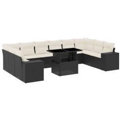 vidaXL Set de sofás de jardín 11 pzas y cojines ratán sintético negro