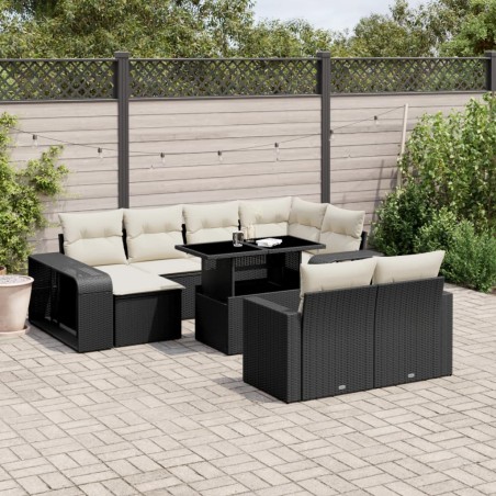 vidaXL Set de sofás de jardín 11 pzas y cojines ratán sintético negro