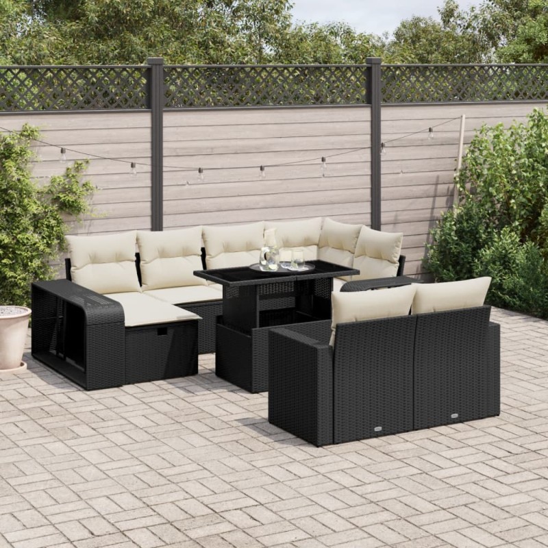 vidaXL Set de sofás de jardín 11 pzas y cojines ratán sintético negro vidaXL Set de sofás de jardín 11 pzas y cojines ratán sintético negro