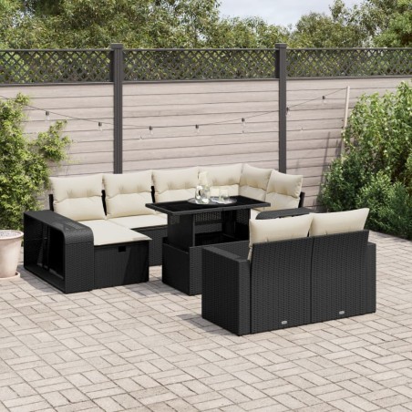 vidaXL Set de sofás de jardín 11 pzas y cojines ratán sintético negro