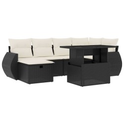 vidaXL Set de sofás de jardín 7 pzas con cojines ratán sintético negro