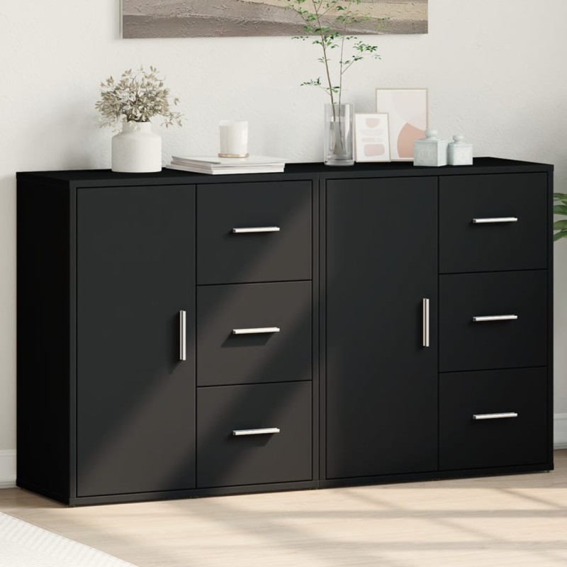 vidaXL Aparador de madera de ingeniería 2 uds negro 60x31x70 cm vidaXL Aparador de madera de ingeniería 2 uds negro 60x31x70 cm