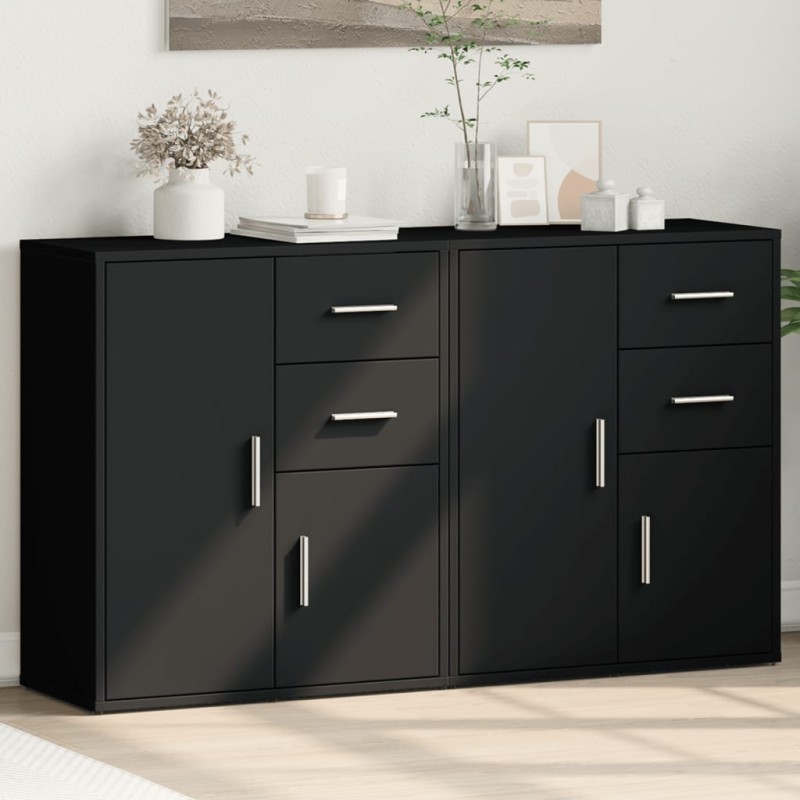 vidaXL Aparador de madera de ingeniería 2 uds negro 60x31x70 cm vidaXL Aparador de madera de ingeniería 2 uds negro 60x31x70 cm