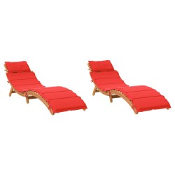 vidaXL Tumbonas con cojines 2 uds madera maciza de acacia rojo