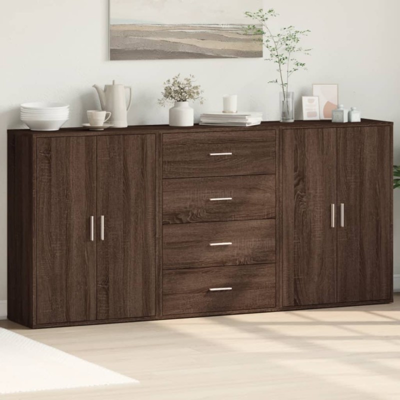 vidaXL Aparadores 3 uds madera de ingeniería marrón roble 60x31x84 cm