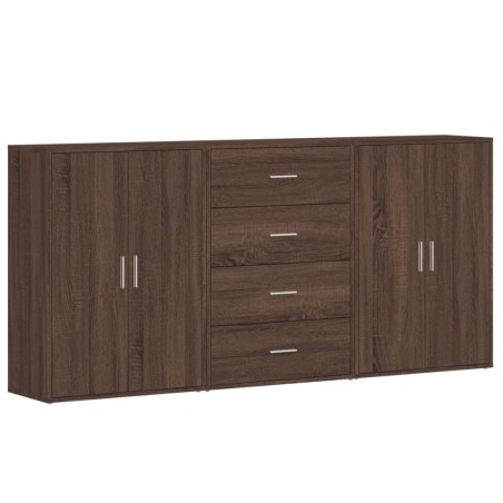 vidaXL Aparadores 3 uds madera de ingeniería marrón roble 60x31x84 cm