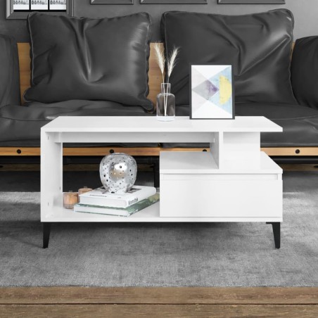 vidaXL Mesa de centro madera contrachapada blanco brillo 90x49x45 cm