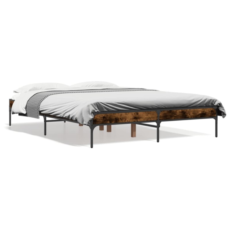 vidaXL Estructura cama madera ingeniería metal roble ahumado 140x190cm vidaXL Estructura cama madera ingeniería metal roble ahumado 140x190cm