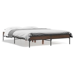 vidaXL Estructura cama madera ingeniería metal marrón roble 120x190 cm