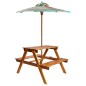 vidaXL Mesa de pícnic infantil y sombrilla acacia maciza 79x90x60 cm 